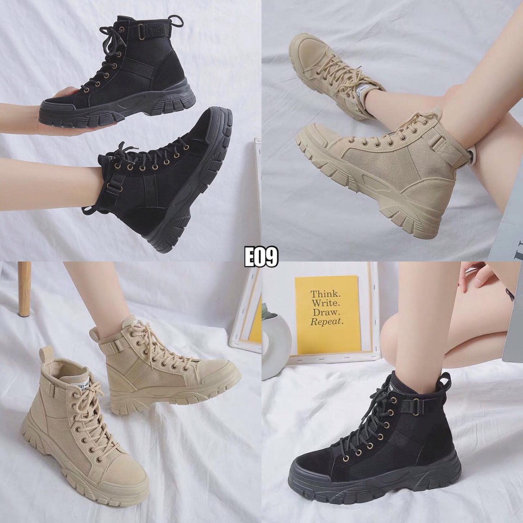 (Ảnh thật + Video) Giày boot nữ cổ cao cá tính lót lông bên trong ấm áp (E09)