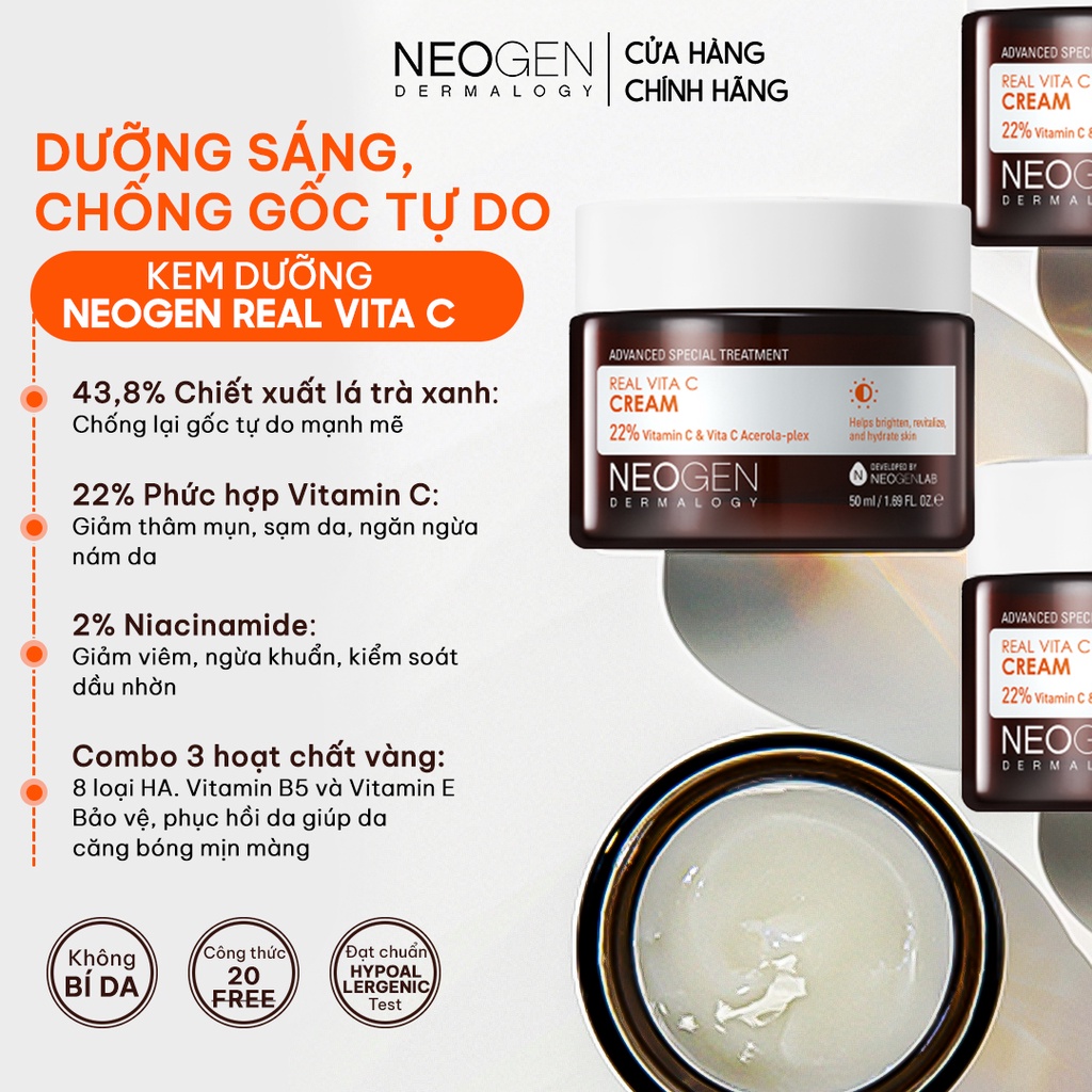 Bộ Sản Phẩm Serum & Kem Dưỡng Vitamin C 22% Mờ Thâm Dưỡng Trắng Da Neogen Dermalogy Real Vita C