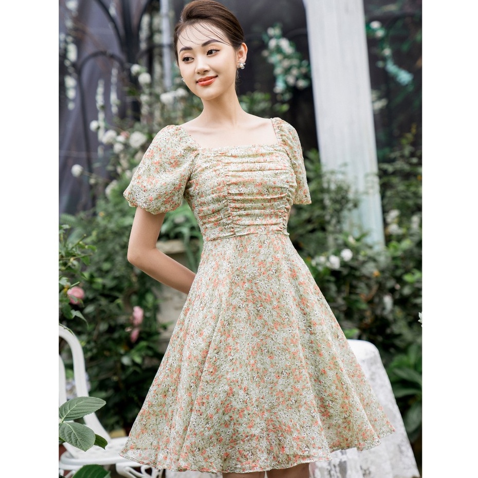 Váy xoè cổ vuông nhún ngực tay bồng Zym's House - LT213