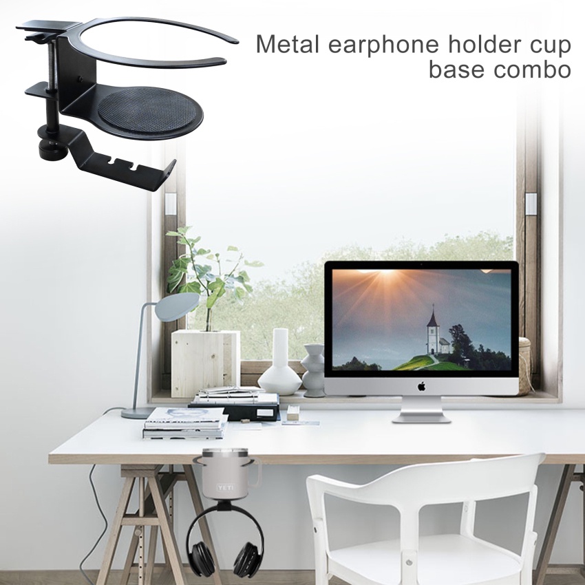 Giá Đỡ Cốc Nước / Tai Nghe 2 Trong 1 Bằng Kim Loại Dạng Kẹp Tiện Dụng