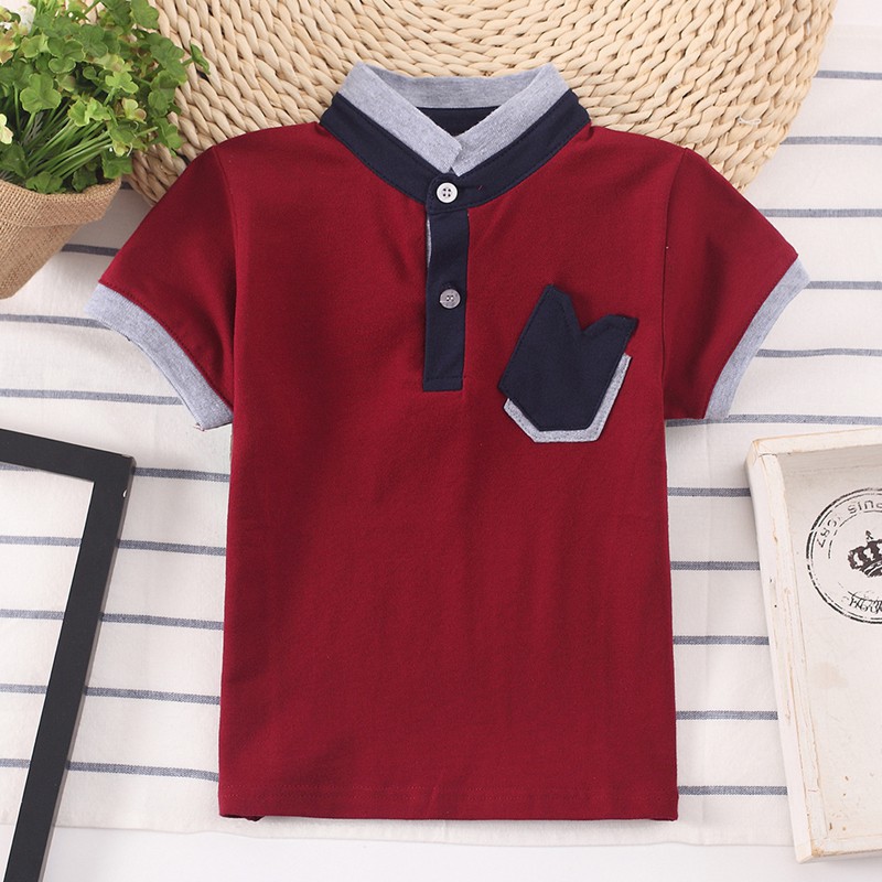 Áo thun polo cotton nguyên chất đơn giản cho bé trai