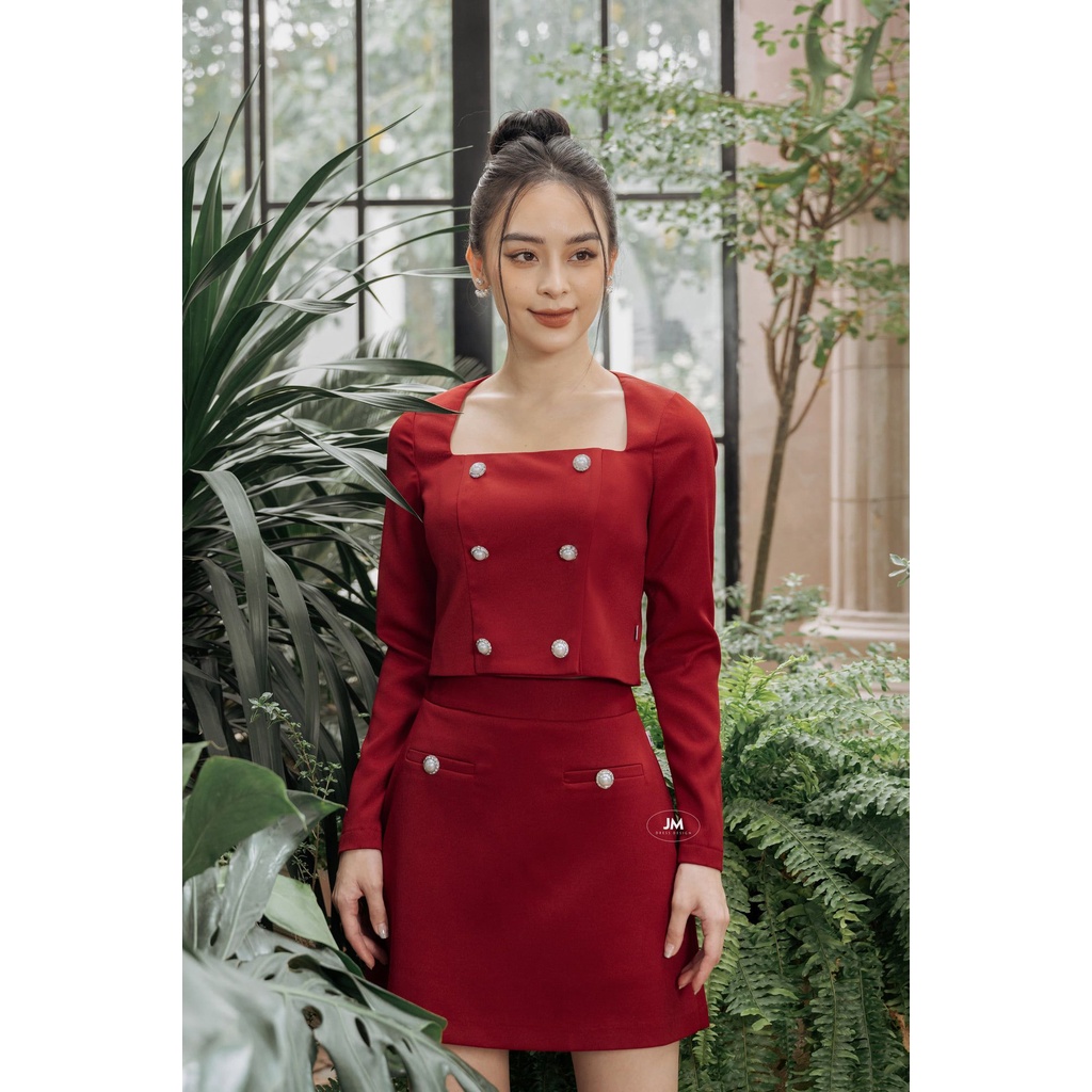 Áo dáng croptop JM DESIGN cổ vuông 2 hàng cúc A03525