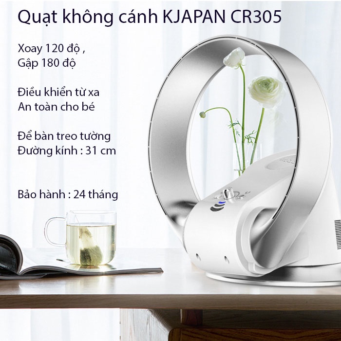Quạt Không Cánh Để Bàn Treo Tường CR305 – Điều Khiển Từ Xa - 3 Tốc Độ Gió Xoay 180 Độ