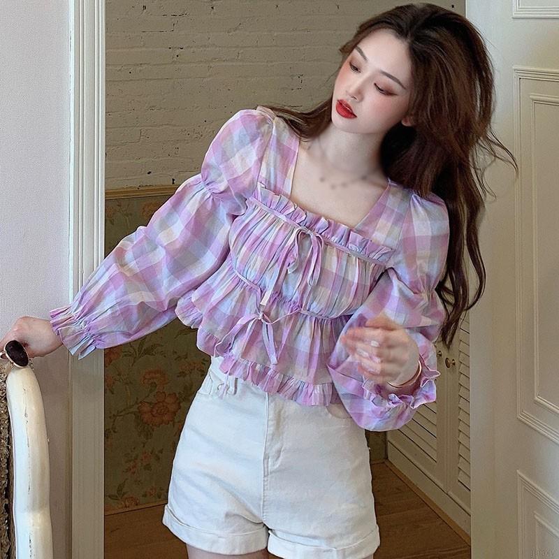 Áo Sơ Mi Caro Tay Dài Cổ Thắt Nơ Thời Trang Cho Nữ | BigBuy360 - bigbuy360.vn