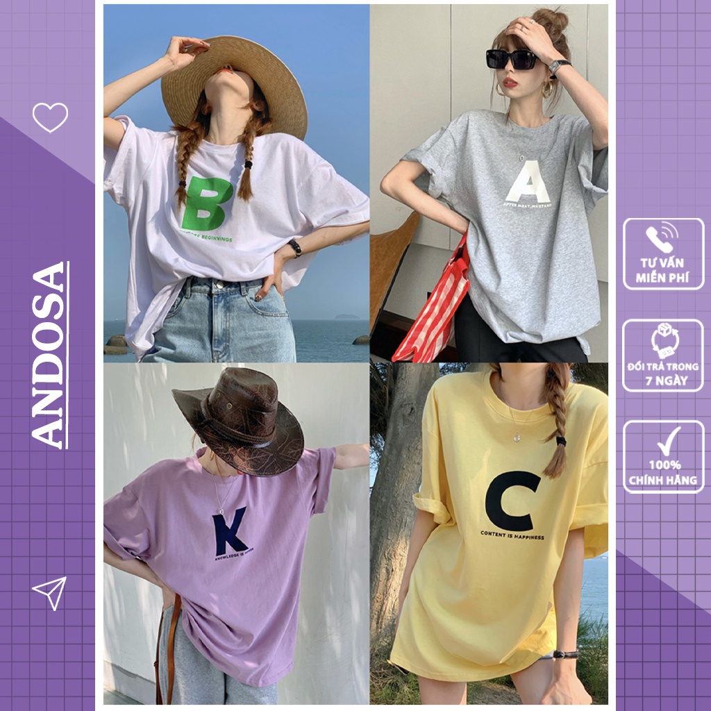 Áo thun nữ unisex tay lỡ form rộng cổ tròn đẹp in hình ABCK hàng Quảng Châu ANDOSA AT03