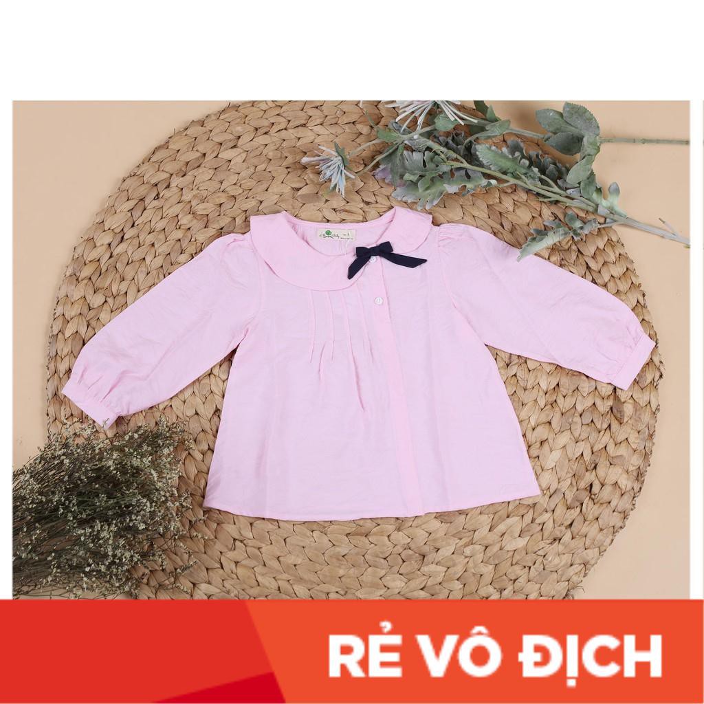 Áo sơ mi thô cổ bèo nơ bé gái size 2-7T, cho bé từ 11-23kg. Chất thô mịn, không nhăn, kiểu dáng đẹp, dễ kết hợp