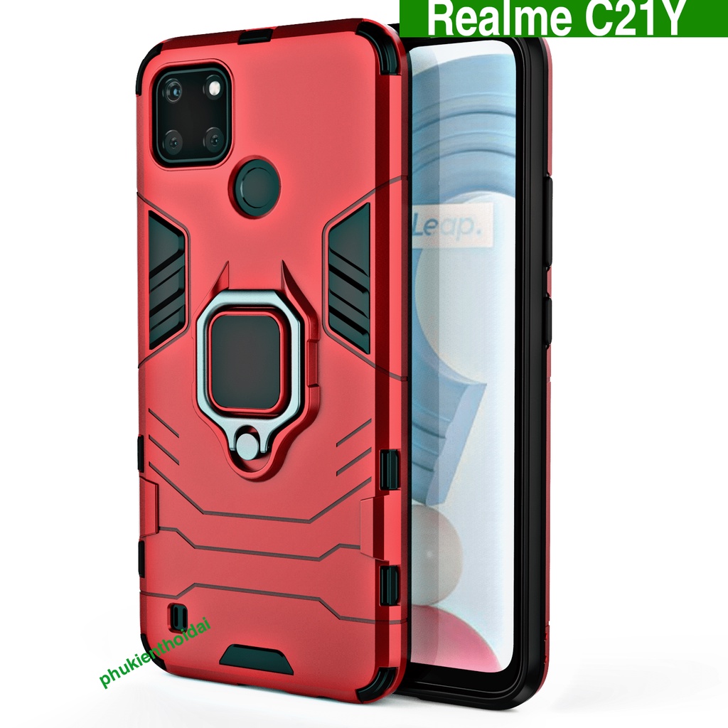 Ốp lưng Oppo Realme C21Y Iron Man Iring chống sốc giá đỡ xem phim kiêm nhẫn hút trên ô tô