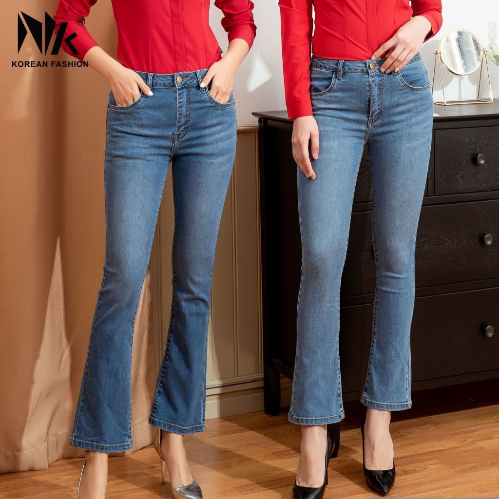 Quần Jeans Nữ Công Sở NK FASHION Ống Loe Lưng Cao, Chất Liệu Nhập Hàn Cao Cấp, Co Giãn Tốt NKFQU2011013