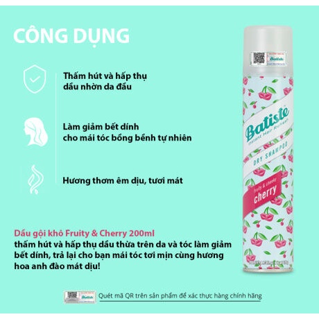 Dầu Gội Khô Batiste Dry Shampoo Fullsize (200ml)