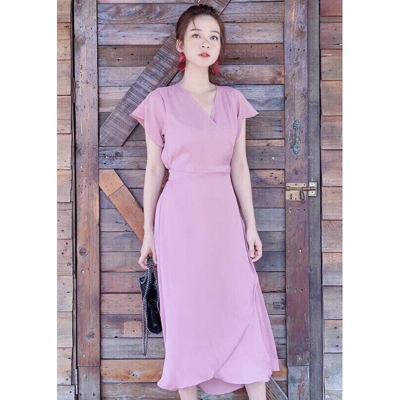 Đầm Maxi Xoè Hồng Đắp Chéo Tay Con - DM556 | BigBuy360 - bigbuy360.vn