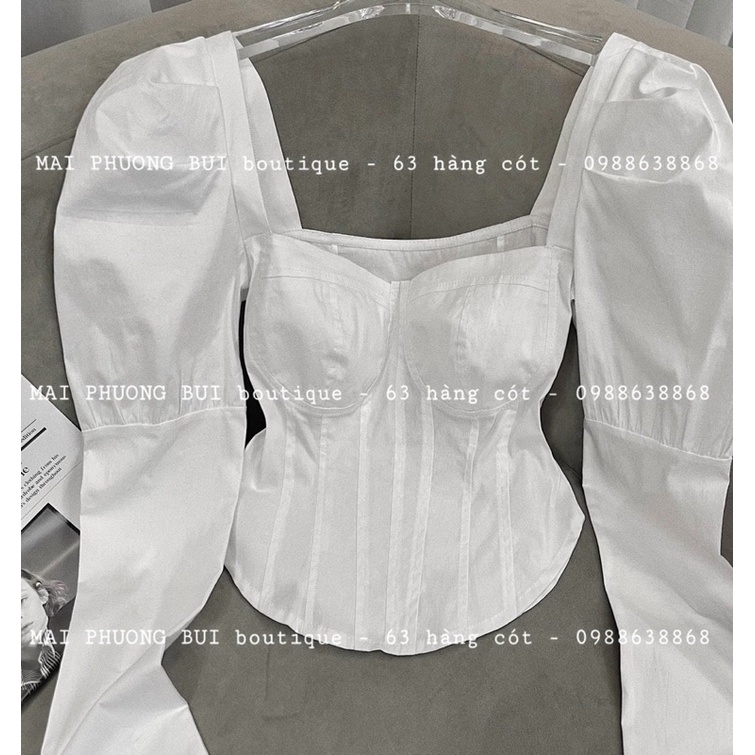 [Mã FAMARAL1 giảm 10K đơn 50K] Áo sơ mi cổ vuông vạt bầu (có đệm ngực)