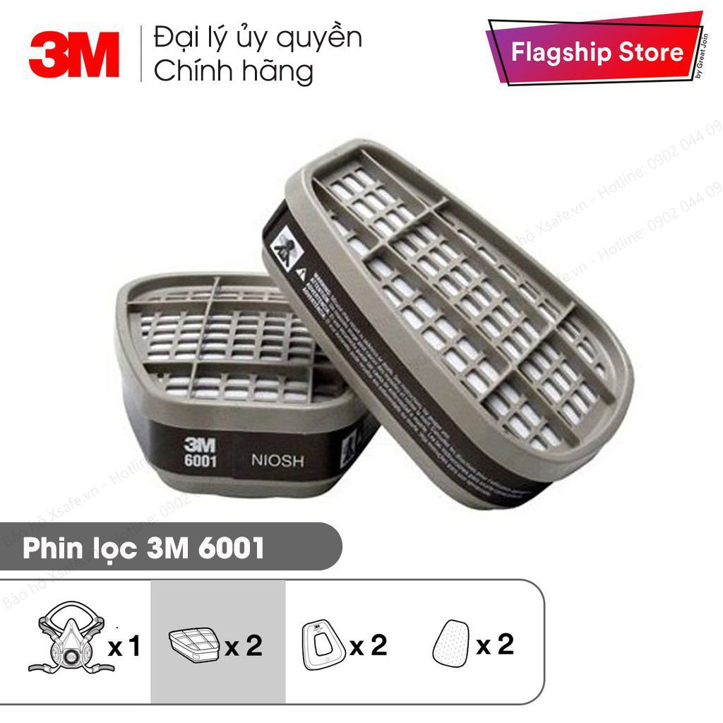 Bộ mặt nạ phòng độc 3M 7502-6001-5N11-501 7 món, lọc bụi, dùng phun sơn, chống hóa chất - chính hãng - xsafe