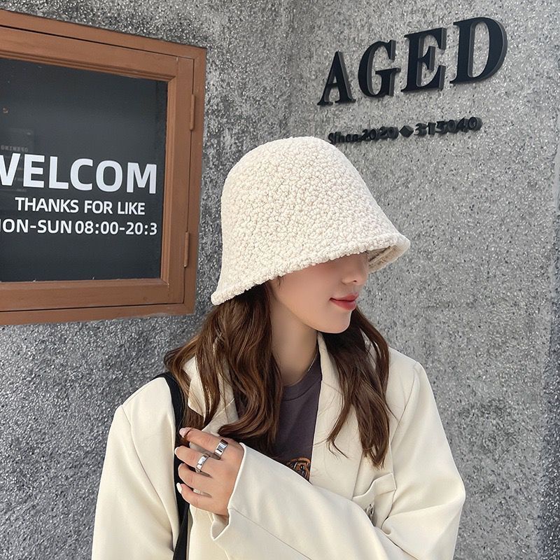 Nón Bucket Vải Lông Cừu Giữ Ấm Mùa Thu Đông Dành Cho Nữ