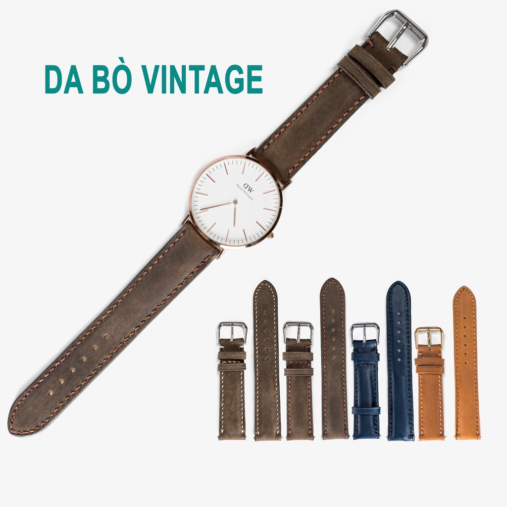 Dây đồng hồ da bò Vintage-khâu tay thủ công D111 size 18mm, 20mm, 22mm, 24mm - Bụi leather