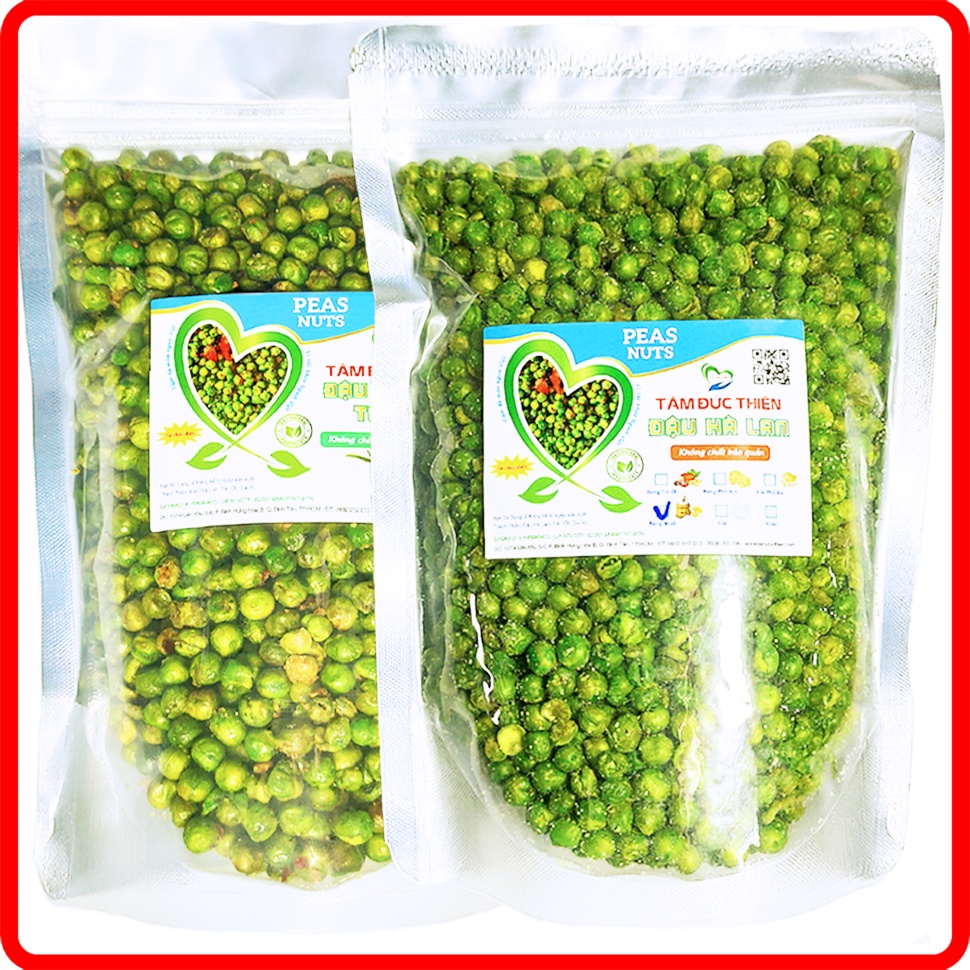 Combo 1KG 2 Vị: Đậu Hà Lan Rang Tỏi Ớt và Rang Muối Tâm Đức Thiện (2 x Túi 500GR)
