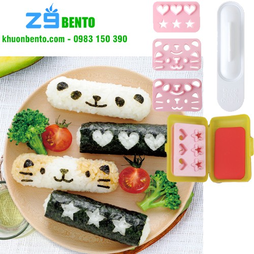 Bộ khuôn ép cơm bento Mèo sushi kèm tấm cắt trang trí