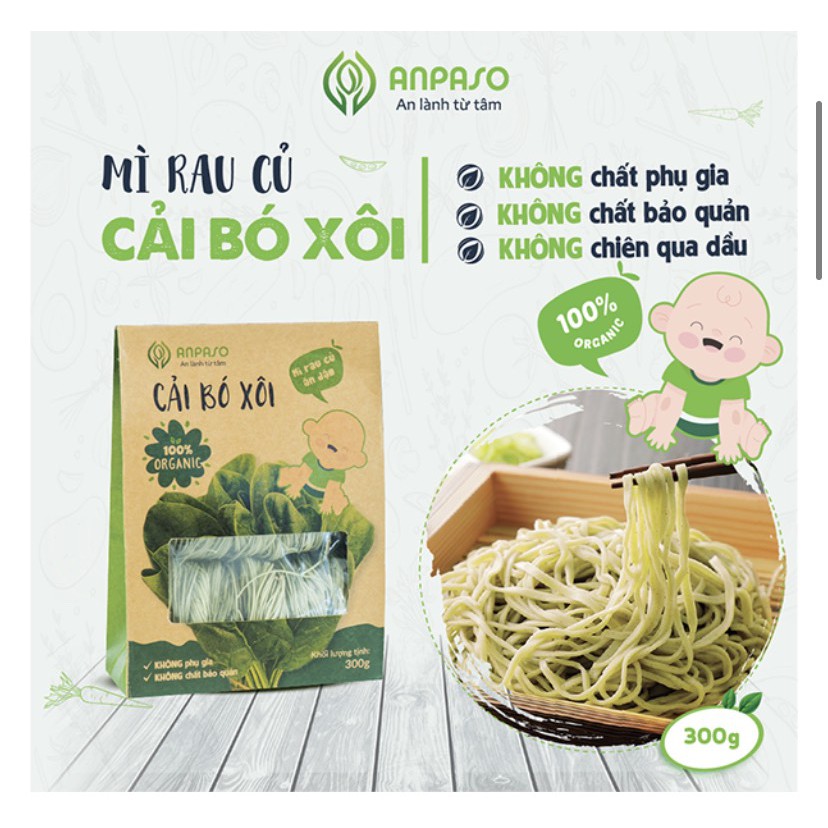 Mì ăn dặm hữu cơ cho bé cải bó xôi Organic Anpaso 120g