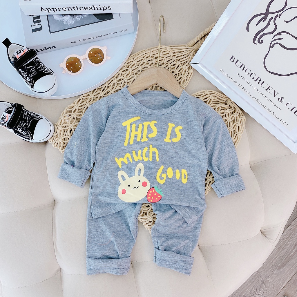 Bộ thun dài tay cổ tròn cho bé trai, gái 8-18kg