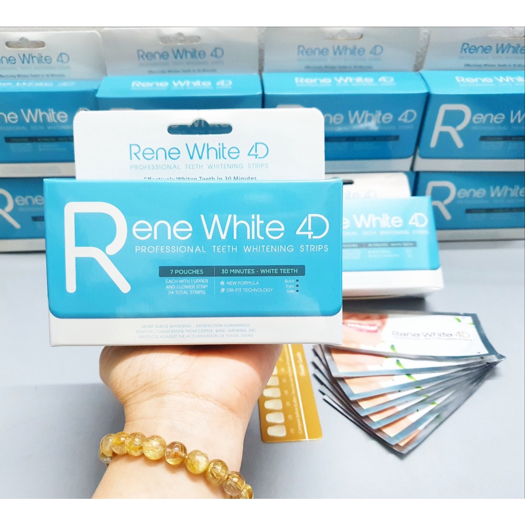 Miếng Dán Trắng Răng Rene White 4D của Mỹ - Hộp: 7gói (mỗi gói: 1 miếng dán răng trên và 1 miếng dán răng dưới)