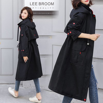 Áo gió màu đen áo khoác nữ dáng dài kiểu mới mùa thu 2020 áo khoác thu đông phong cách Anh phổ biến phong cách Hàn Quốc 