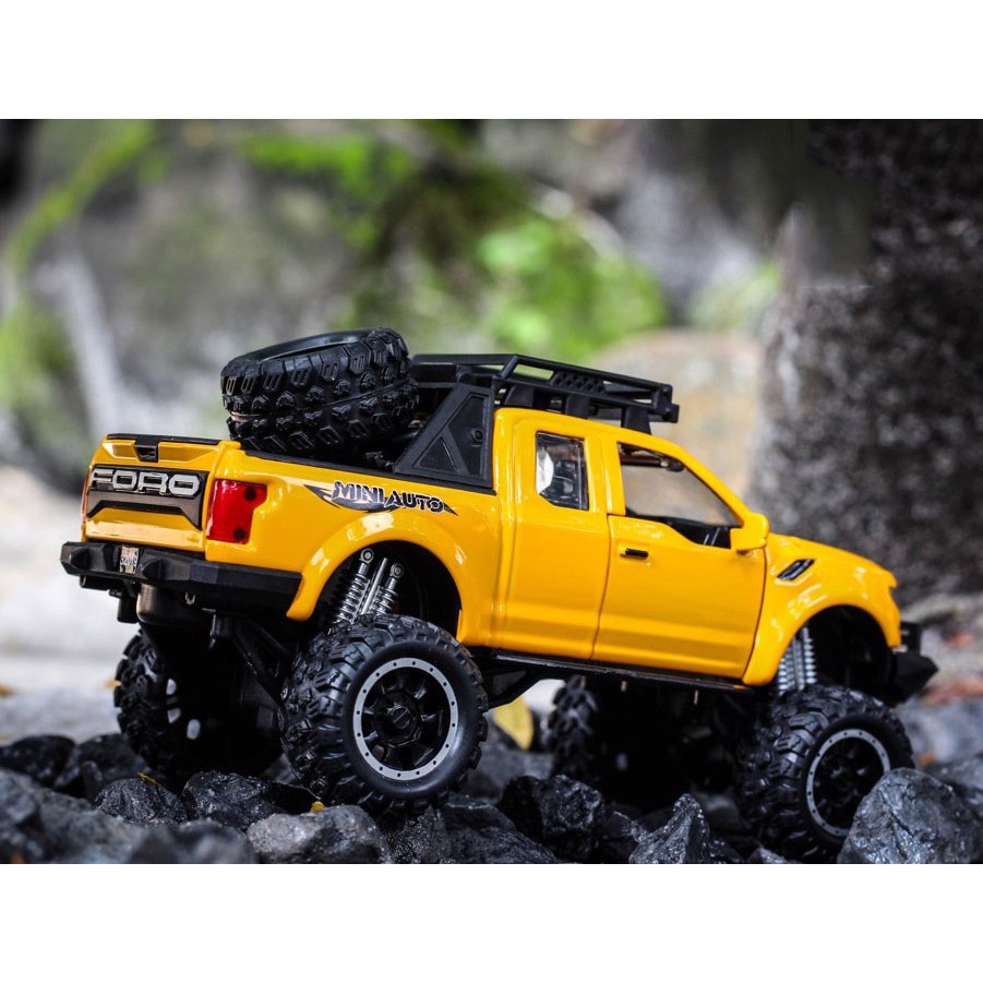 XE MÔ HÌNH FORD F150 Raptor Offroad - tỷ lệ 1:32 đúc KIM LOẠI Vàng | Xanh