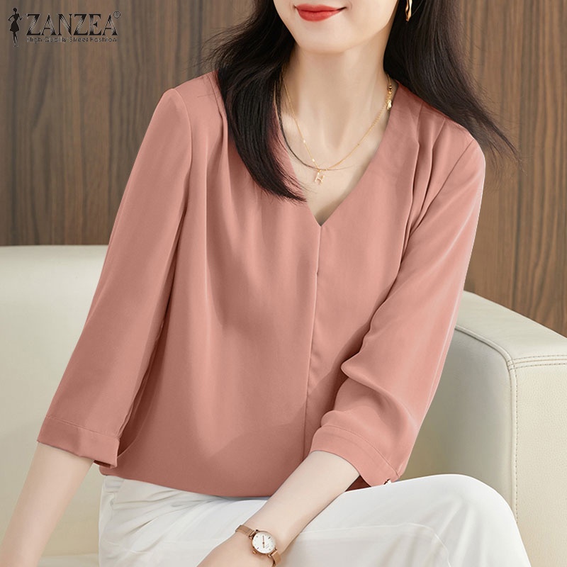 Zanzea Áo Kiểu Tay Lỡ 3 / 4 Cổ Chữ V Thời Trang Dành Cho Nữ