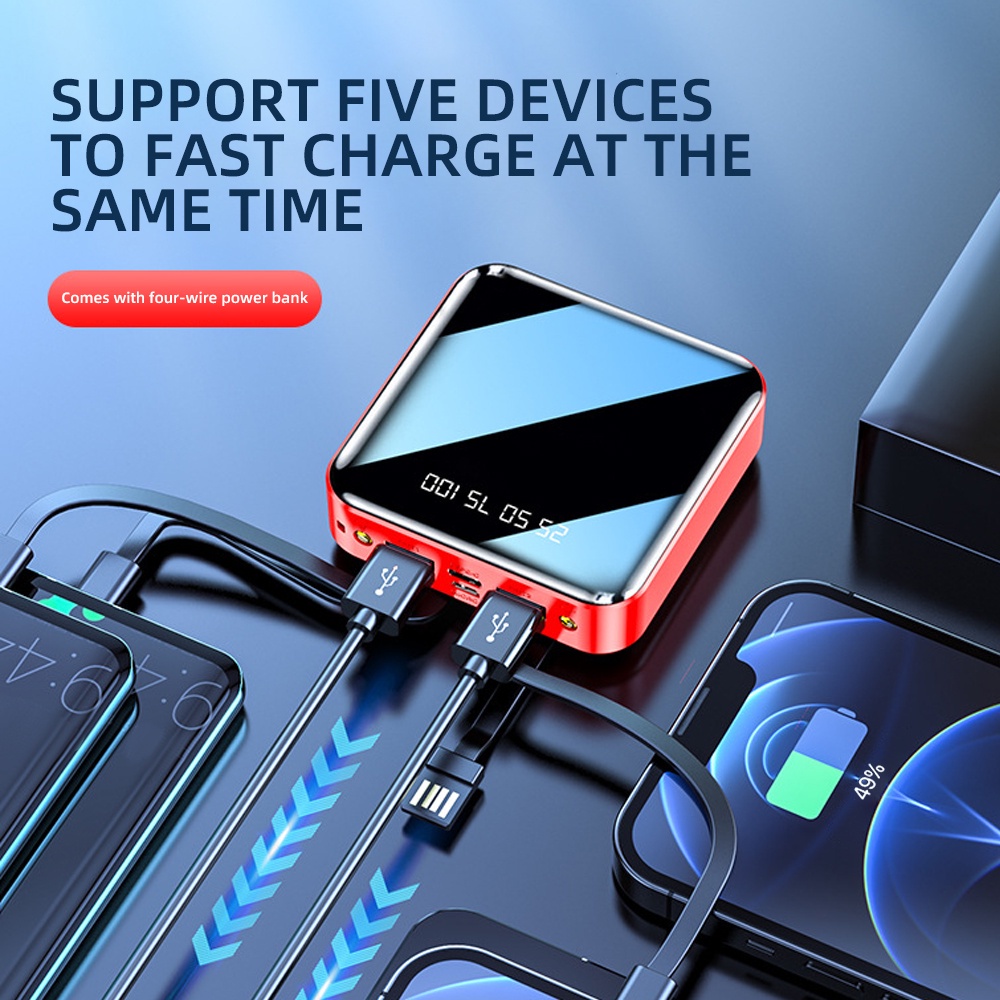 Hộp Sạc Dự Phòng Mini Có Màn Hình LED Và Gương Tích Hợp Micro USB Và USB Type C