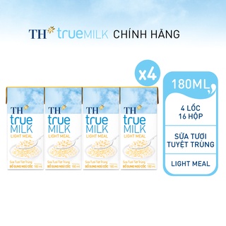 4 Lốc sữa tươi tiệt trùng TH True Milk Light Meal bổ sung ngũ cốc 180ml