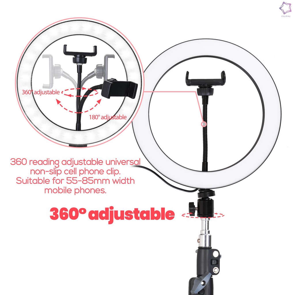 Aluminum Alloy Photography LED Selfie Ring Light Dimmable Photo Camera Phone Ring Lamp with 1.6M Stand Tripod for Makeup Video Live Studio Three Gear Dimming Modes 10 Levels of Brightness Adjustment