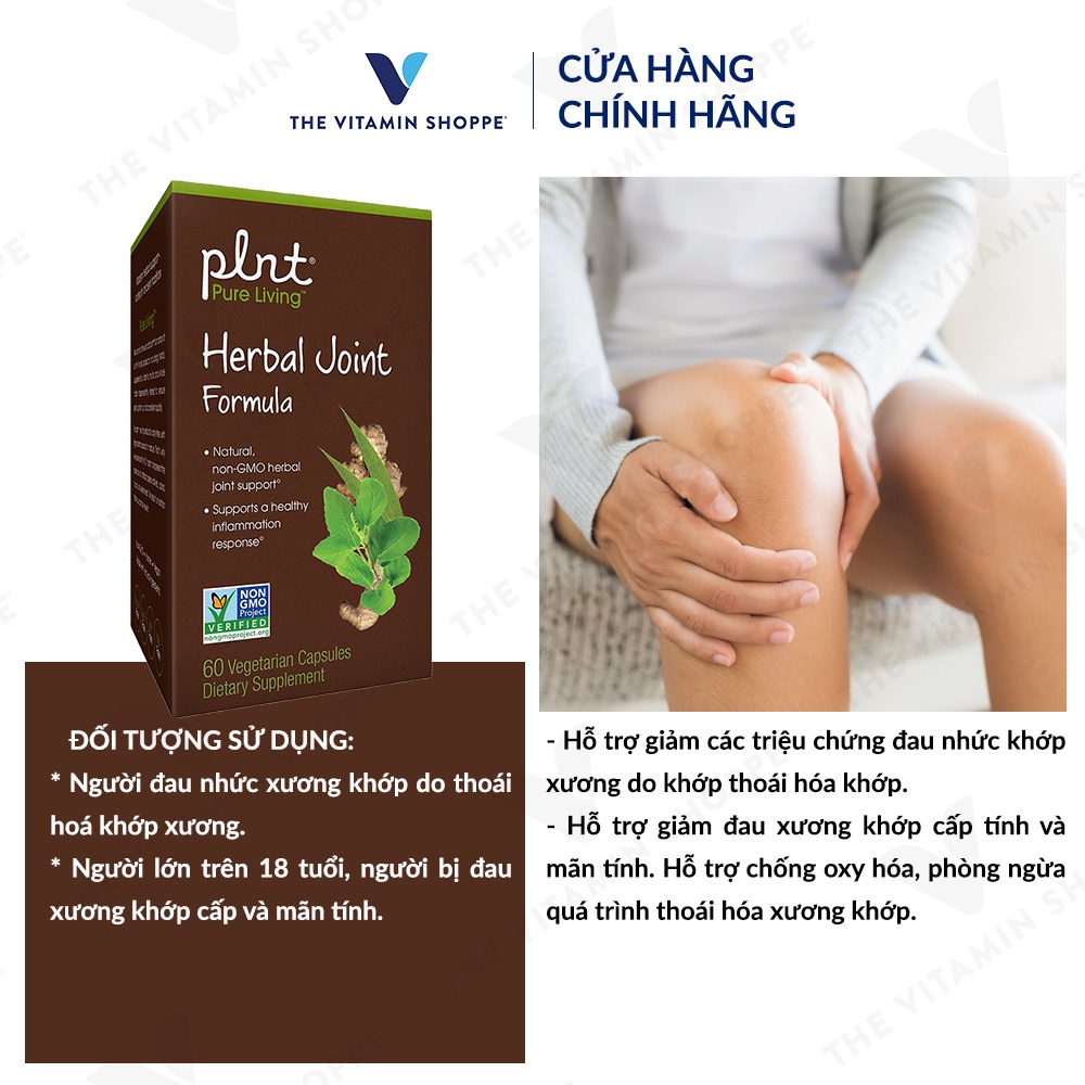 [Mã BMLT100 giảm đến 100K đơn 499K] Viên uống giảm đau nhức xương khớp PLNT Herbal Joint Formula 60 viên