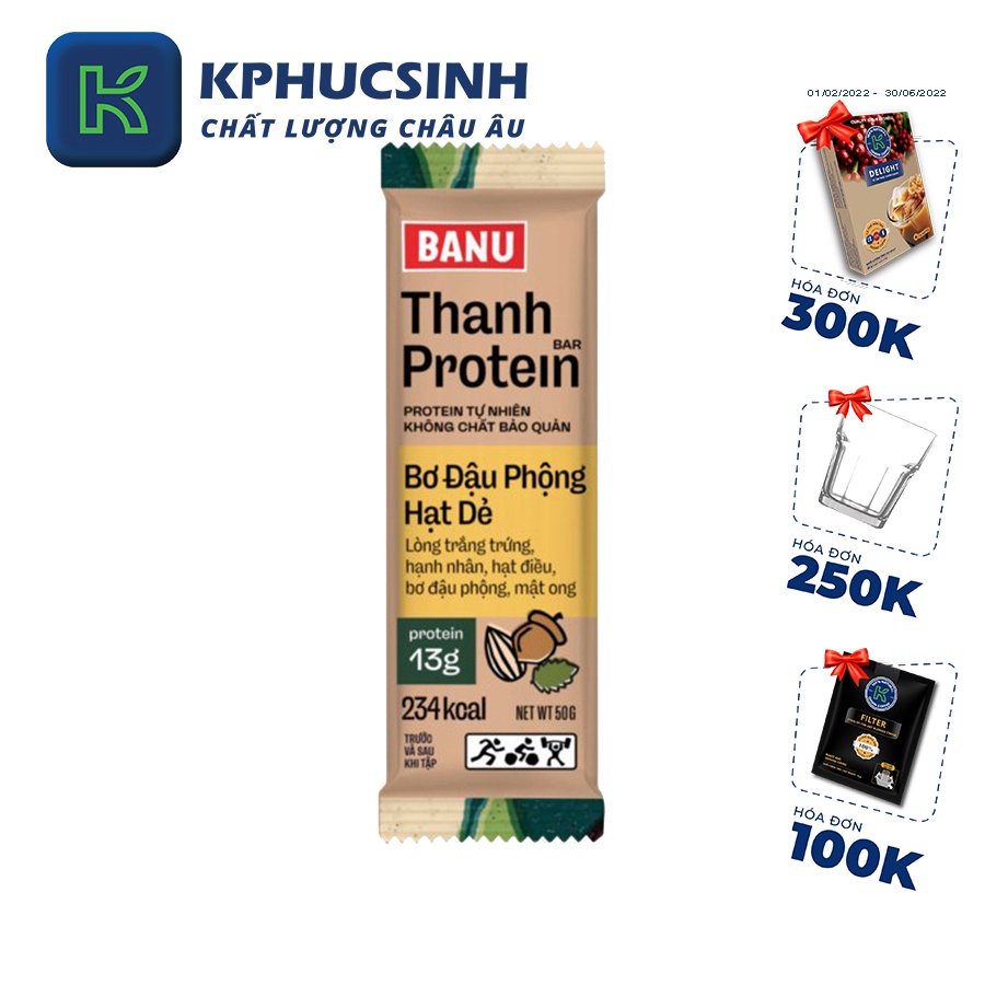 Thanh năng lượng protein Banu bơ đậu phộng ăn kiêng giảm cân KPHUCSINH - Hàng Chính Hãng