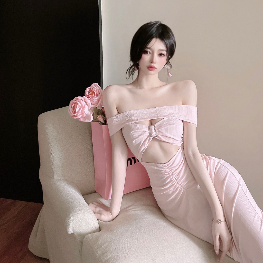 Đầm Ôm Hông Khoét Vai Quyến Rũ Màu Trơn Mới