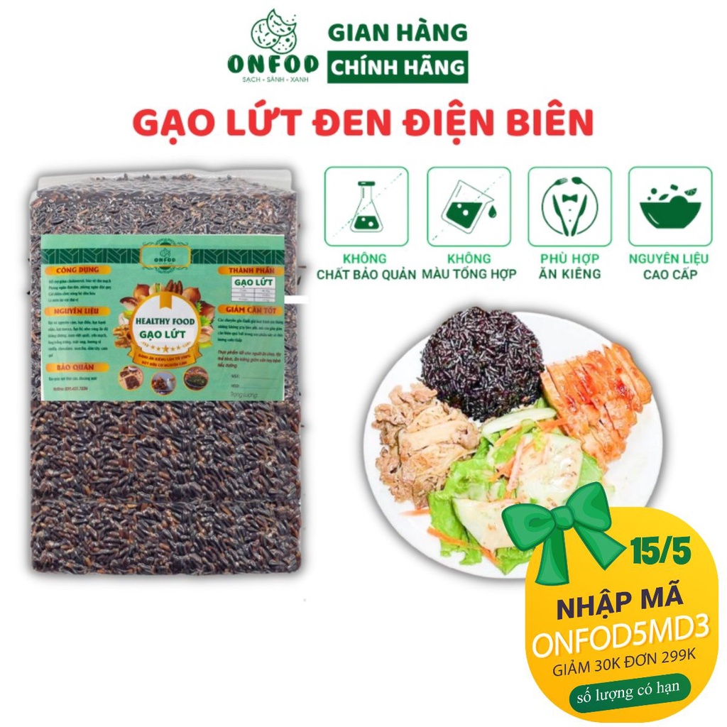 Gạo lứt đen dẻo điện biên organic ONFOD dành cho người giảm cân, thực dưỡng, ăn kiêng, tiểu đường, béo phì 500g 1kg