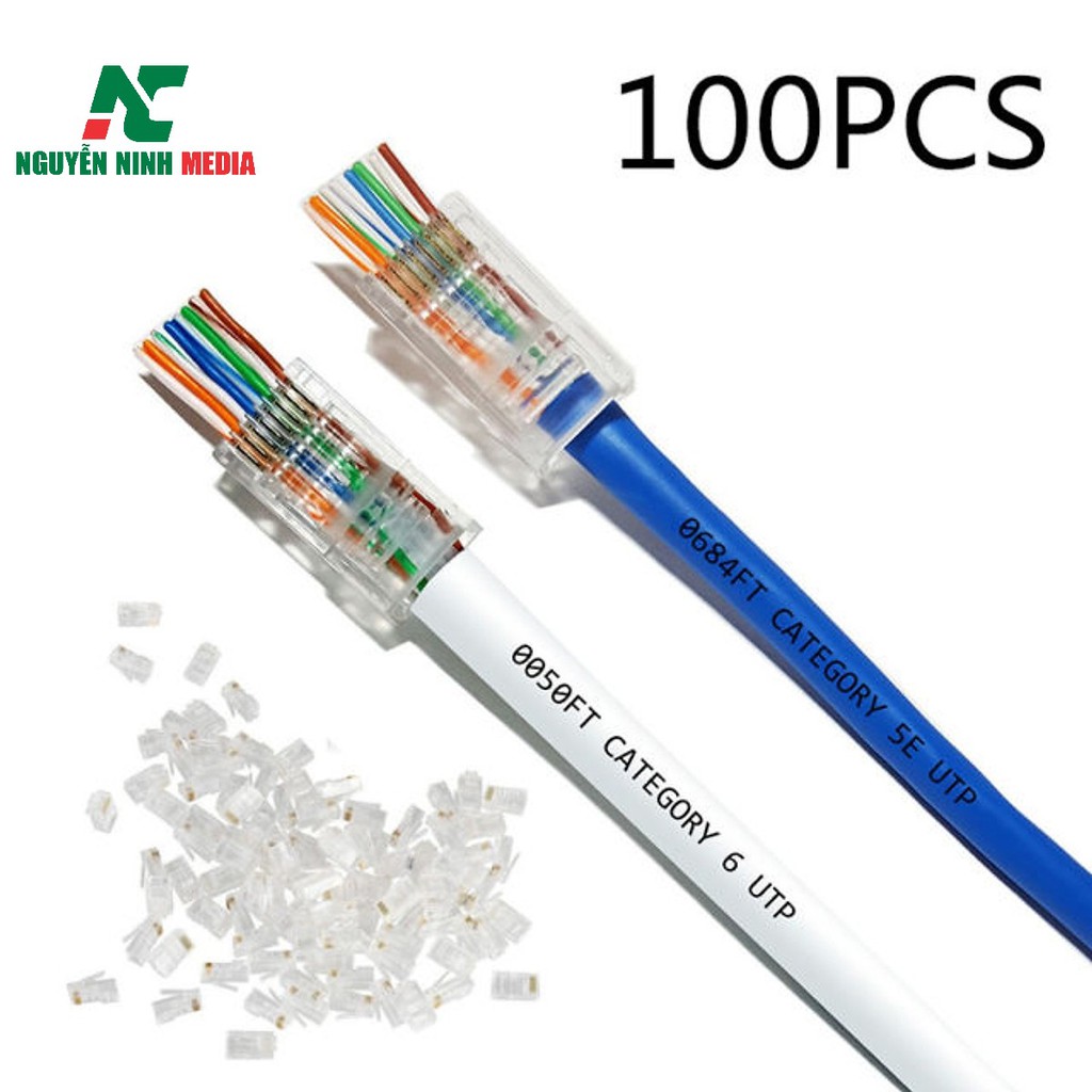 Túi Đầu bấm mạng xuyên thấu RJ45 100 hạt