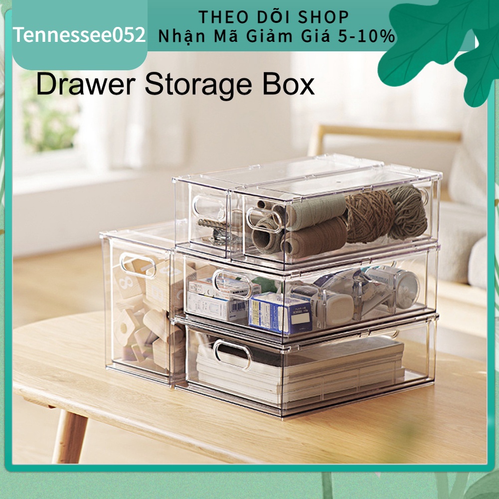 [Hàng Sẵn] Hộp đựng đồ ngăn kéo để bàn trong suốt có thể xếp chồng lên nhau đa chức năng 3/6L【Tennessee052】