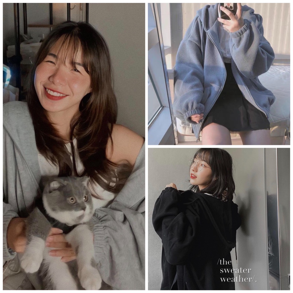 ÁO khoác HODDIE NỈ trơn TAY BỒNG  UNISEX 🌸  🌸Jacket  khóa kéo có mũ ulzzangg form rộng màu ĐEN | XÁM | XANH