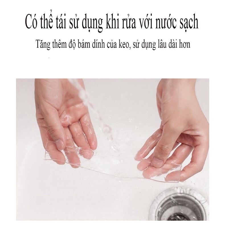 Băng keo dán dính trắng NANO 2 mặt đa năng trong suốt 3M và 1M Dày 2mm siêu dính Trung Tín