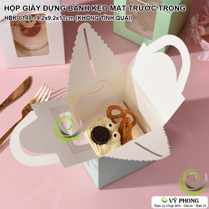 HỘP GIẤY KRAFT ĐỰNG BÁNH KẸO GIẤY CRAFT / GIẤY TRẮNG MÀU CÓ QUAI XÁCH ĐỰNG BÁNH KEM CUPCAKE HBK-0149