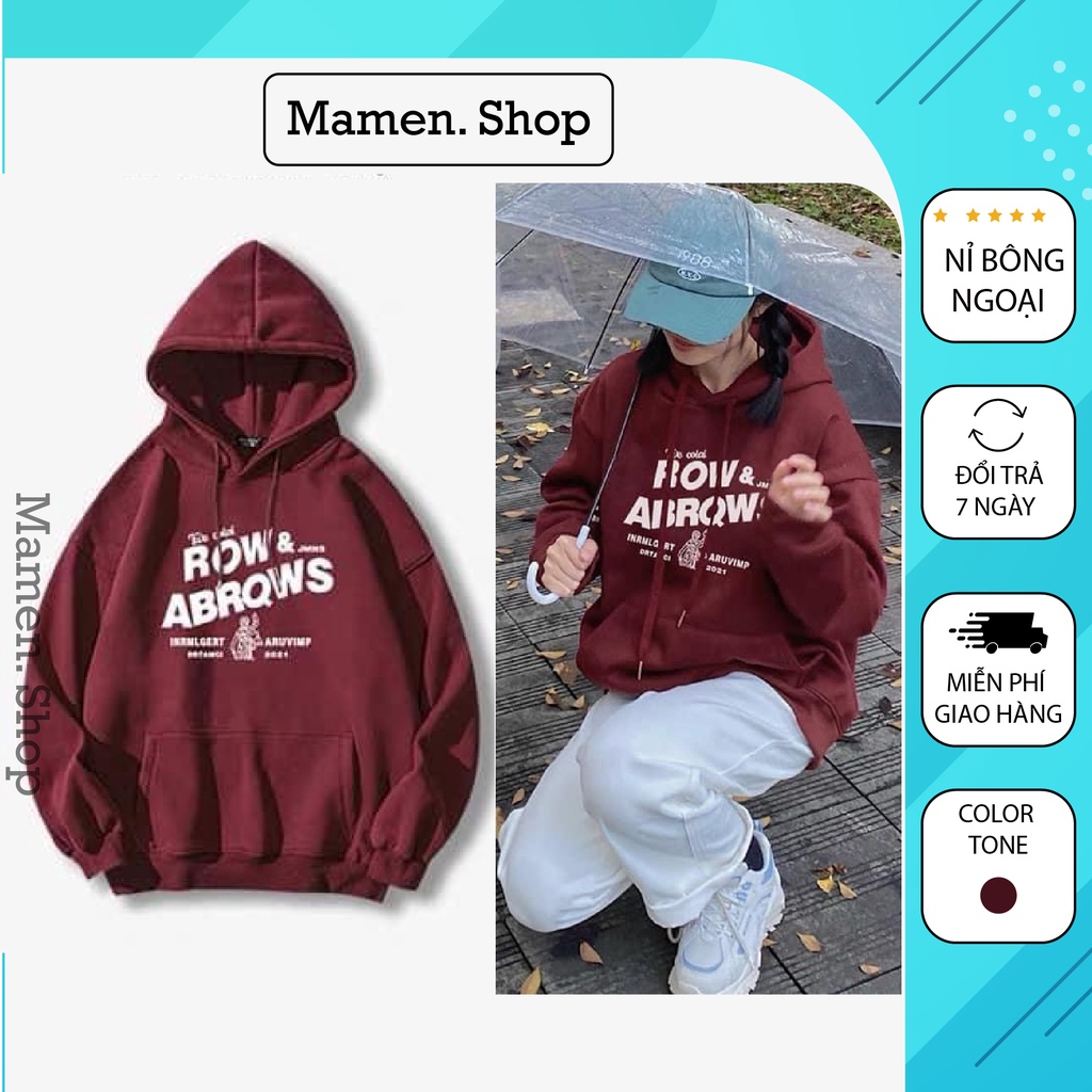 Áo hoodie đỏ nâu chất liệu nỉ bông form rộng nam nữ kiểu dáng unisex, in chữ trẻ trung Mamen shop
