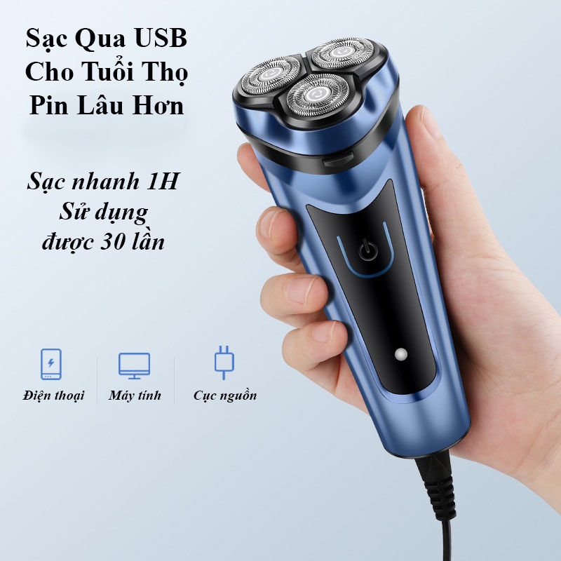 Máy cạo râu Shaver lưỡi cạo nổi 4D, Pin sạc siêu bền - Máy Cạo Râu 3 Lưỡi Kép Có Thế Thay Thế - Hàng Loại 1