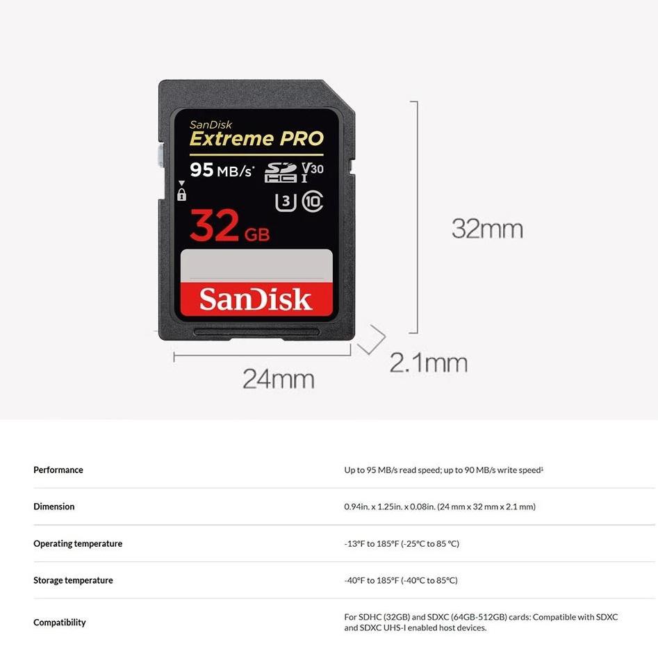 Thẻ Nhớ Sandisk Sdhc 32gb / 64gb / 128gb 95mb / S Chất Lượng Cao