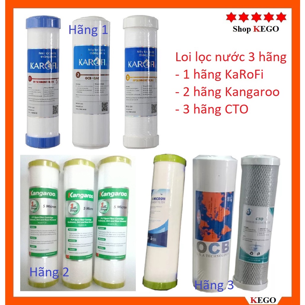 Bộ 3 sản phẩm loi lọc nước Chính Hãng CTO-KaRoFi-Kangaroo.