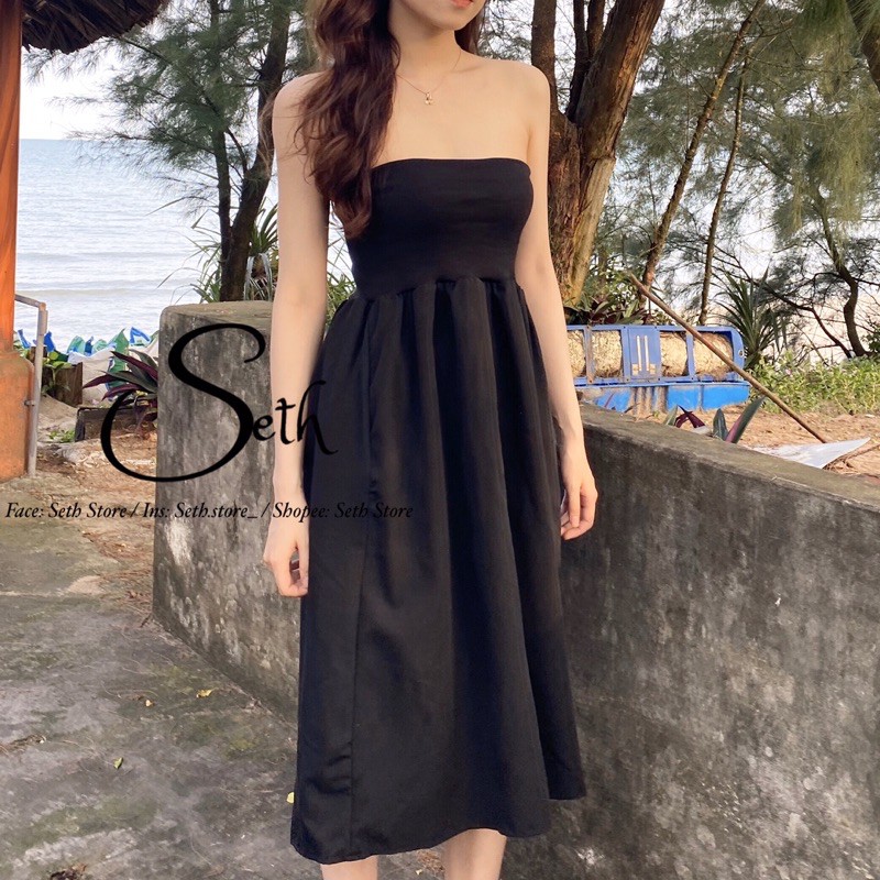 Đầm Ống Dài Dáng Chữ A Quây Ngực Xòe Phồng Thanh Lịch Cho Nữ SAK03