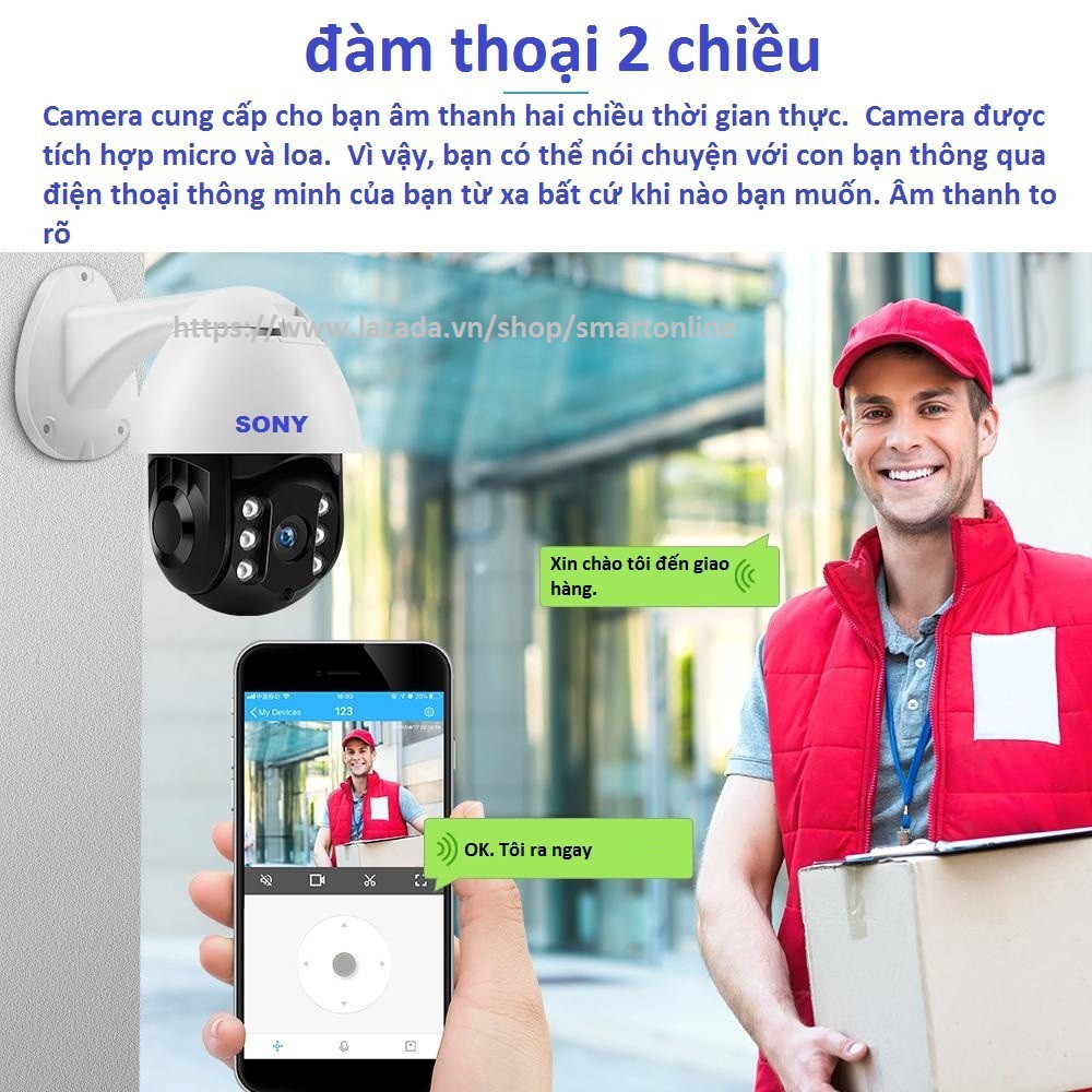 (Tặng kèm thẻ 64GB) Camera IP kết nối Wifi Internet SONY-19HS-200W xoay 360 ngoài trời chống nước cực tốt (SONY19hs+64G)