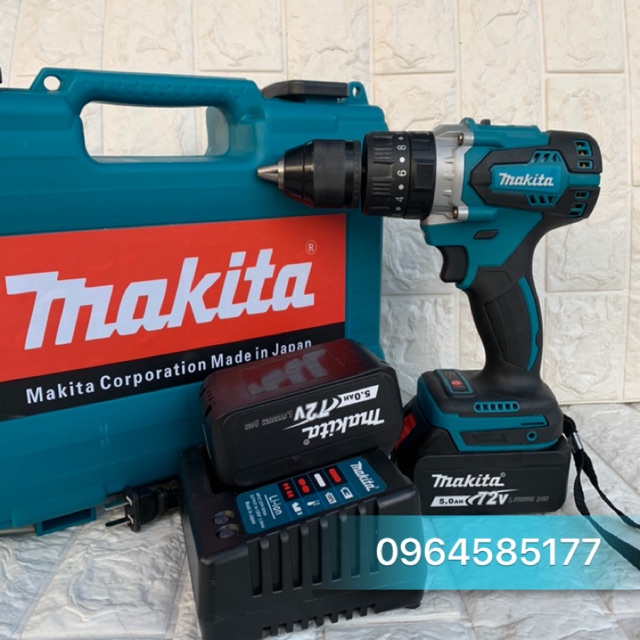 Máy khoan pin MAKITA không chổi than 72v pin 10cell , đa năng , có búa , có đèn chiếu sáng