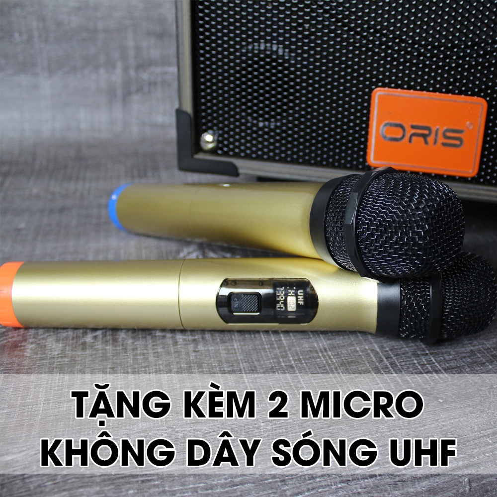 Loa karaoke blutooth ORIS TO-1100 BASS 2.5 tấc công suất lớn, loa kẹo kéo tặng kèm 02 mic sóng UHF hát rất nhẹ, hay