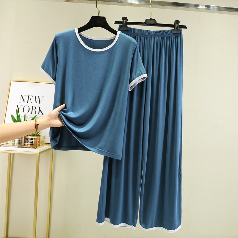 Bộ Đồ Ngủ Áo Thun Tay Ngắn Dáng Rộng + Quần ống rộng 2022 Thời Trang Mùa Hè Cho Nữ