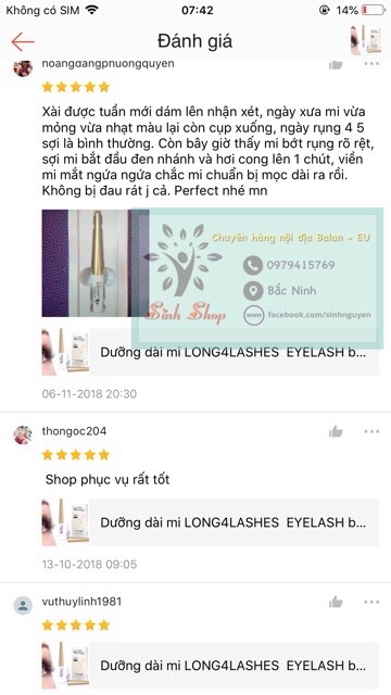 [Bill Ảnh Sau] Dưỡng Dài Mi Long4lashes Balan