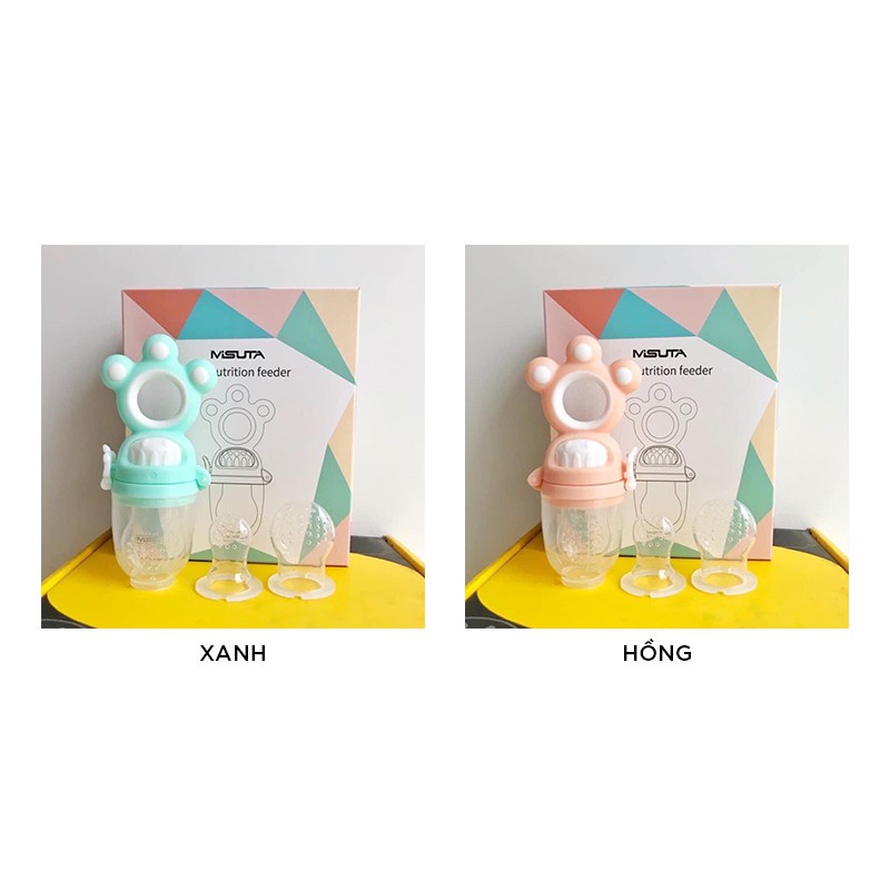 [Tặng Dây Đeo] Túi Nhai Ăn Dặm  MISUTA Chống Hóc Cho Bé Kèm 3 Size Chất Liệu Silicol An Toàn
