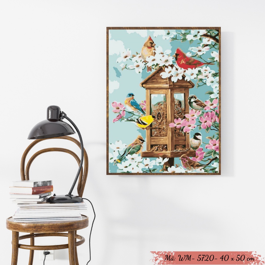 Tranh Sơn Dầu Số Hóa Tự Tô Màu Theo Số Mẫu Hoa - WM5720 Kèm Màu Acrylic Kích Thước 40x50cm